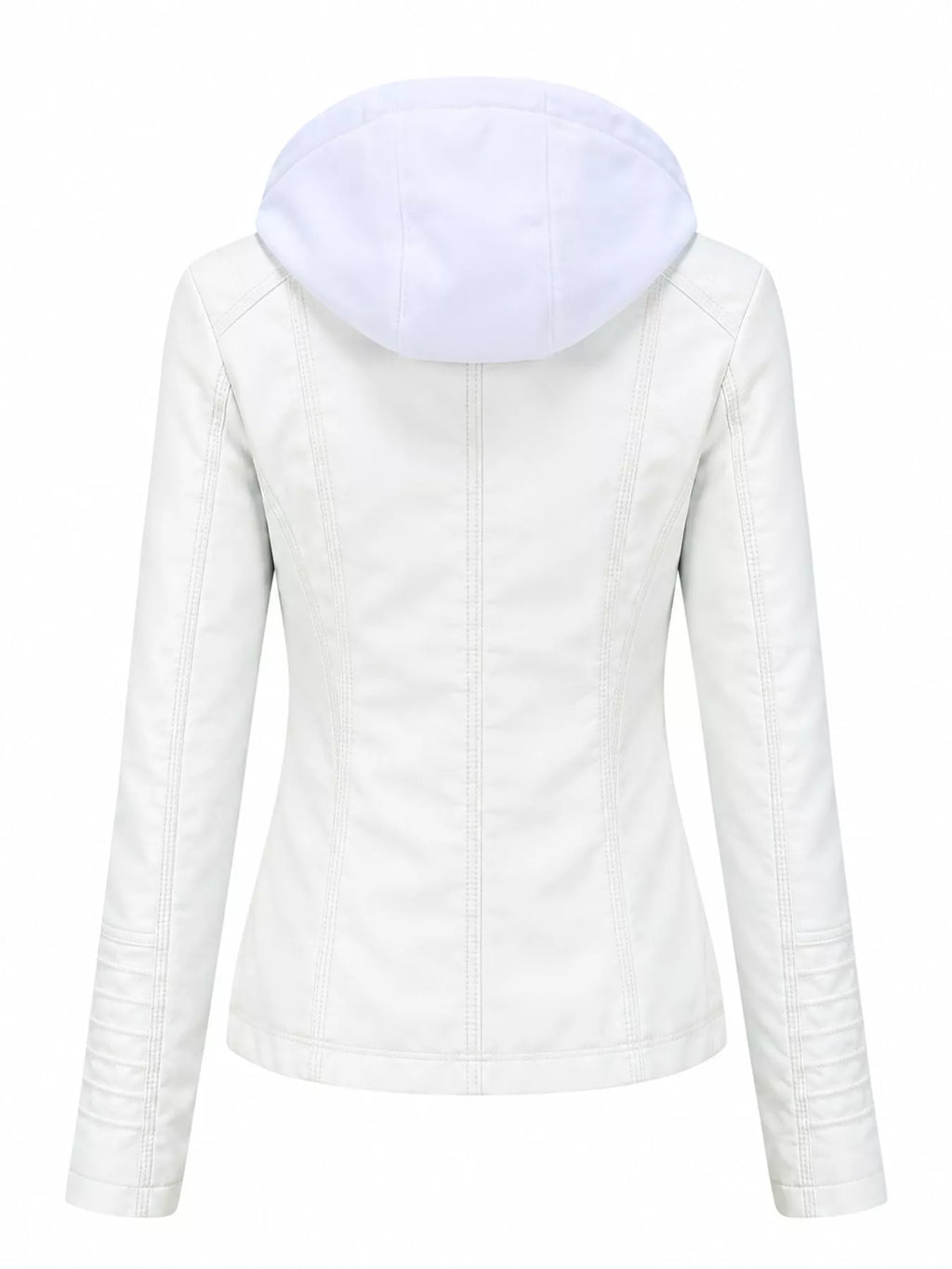 Full Size Detachable Hooded Faux Leather Moto Jacket Plus Size