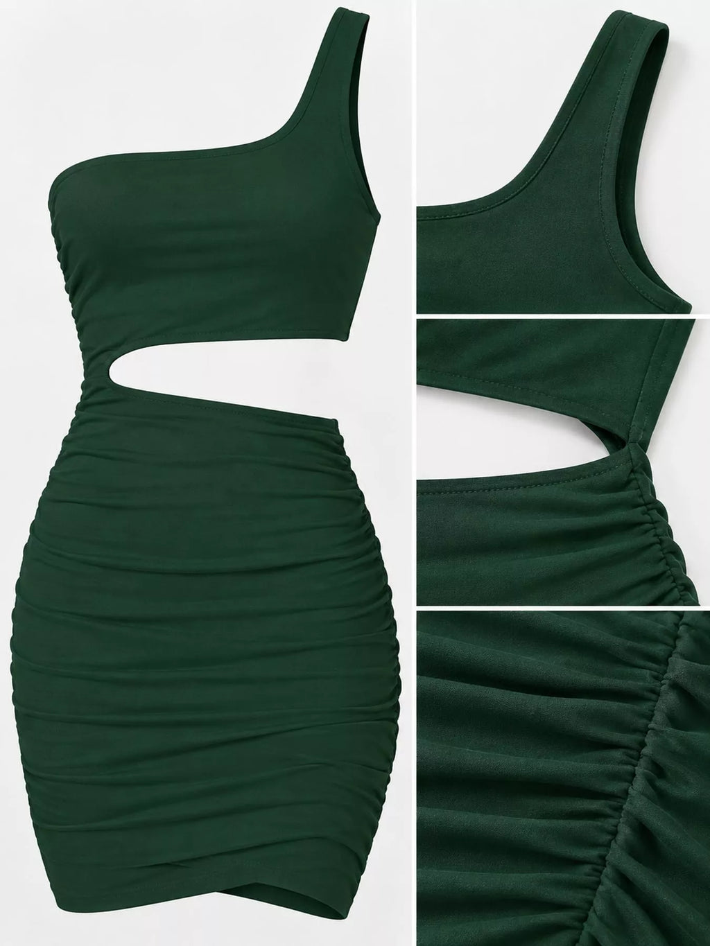 One-Shoulder Cutout Ruched Bodycon Mini Dress
