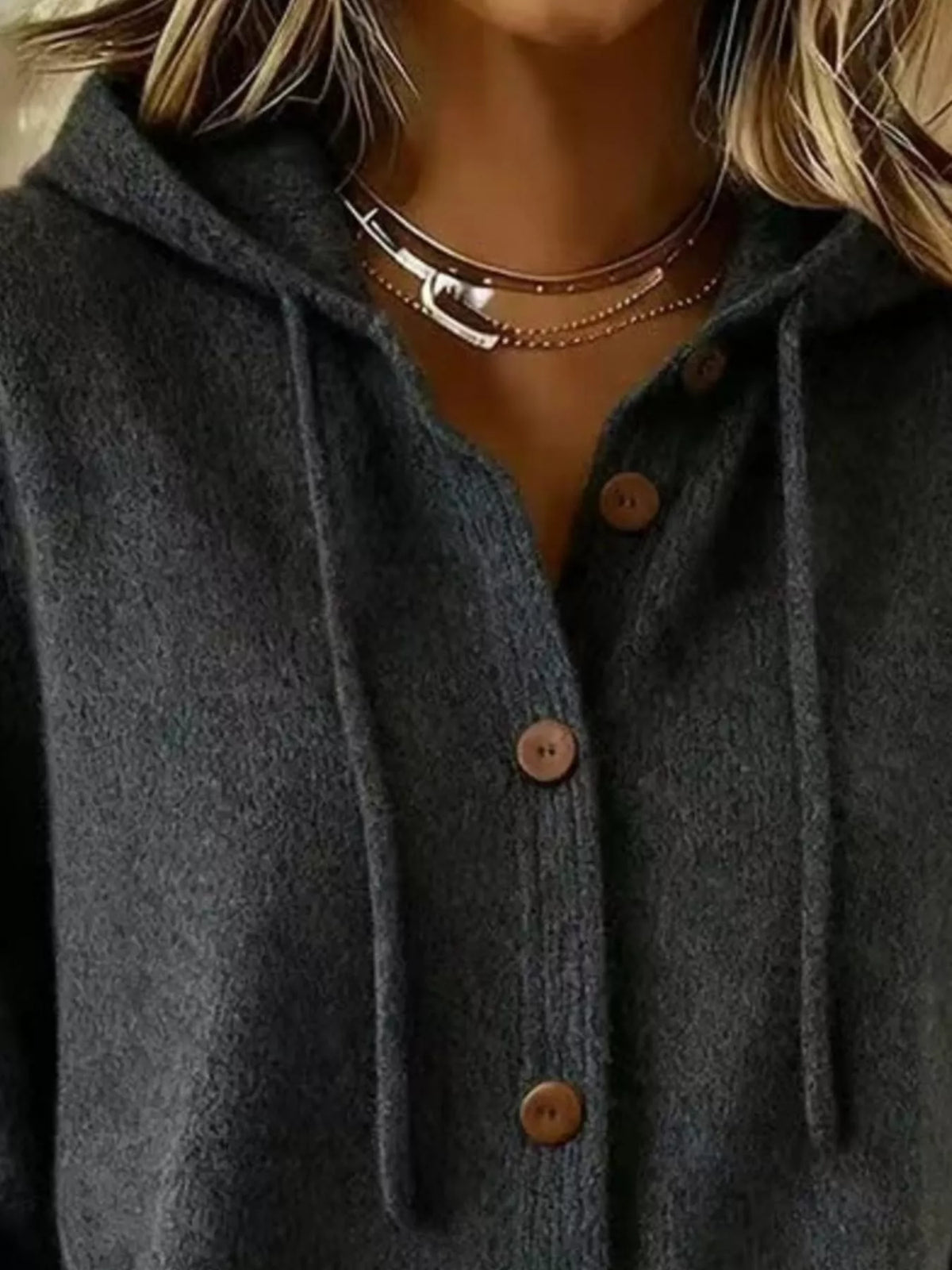 Full Size Hooded Button-Down Knit Cardigan Plus Size