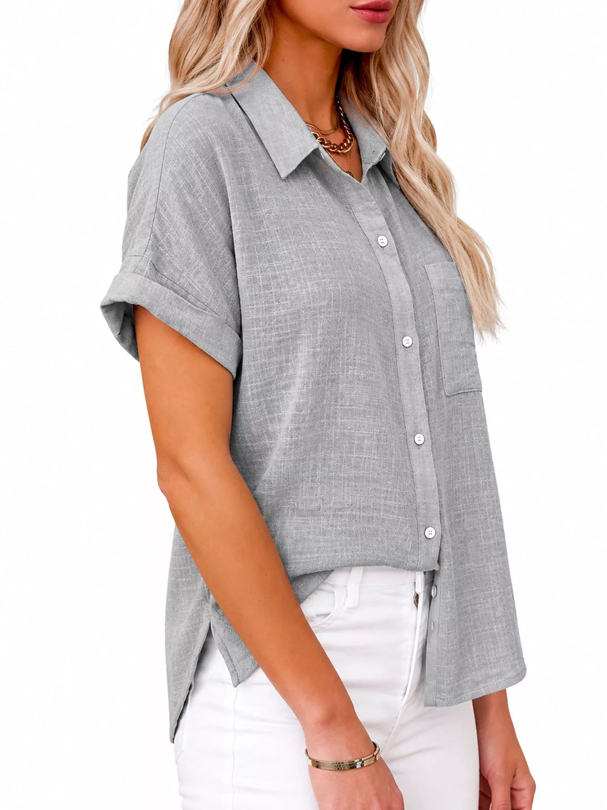 Full Size Button Up Short Sleeve Shirt Plus Size