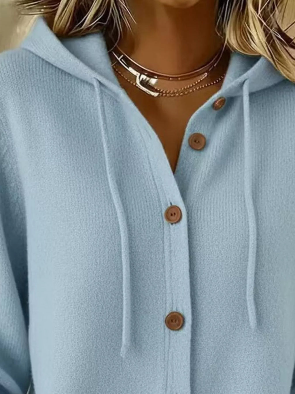 Full Size Hooded Button-Down Knit Cardigan Plus Size