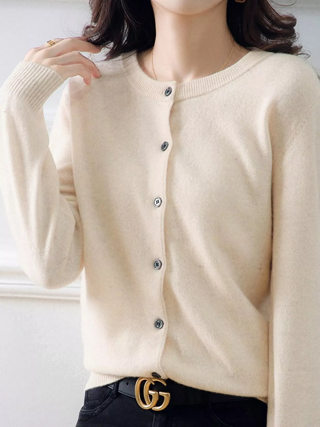 Crew Neck Button-Down Cardigan
