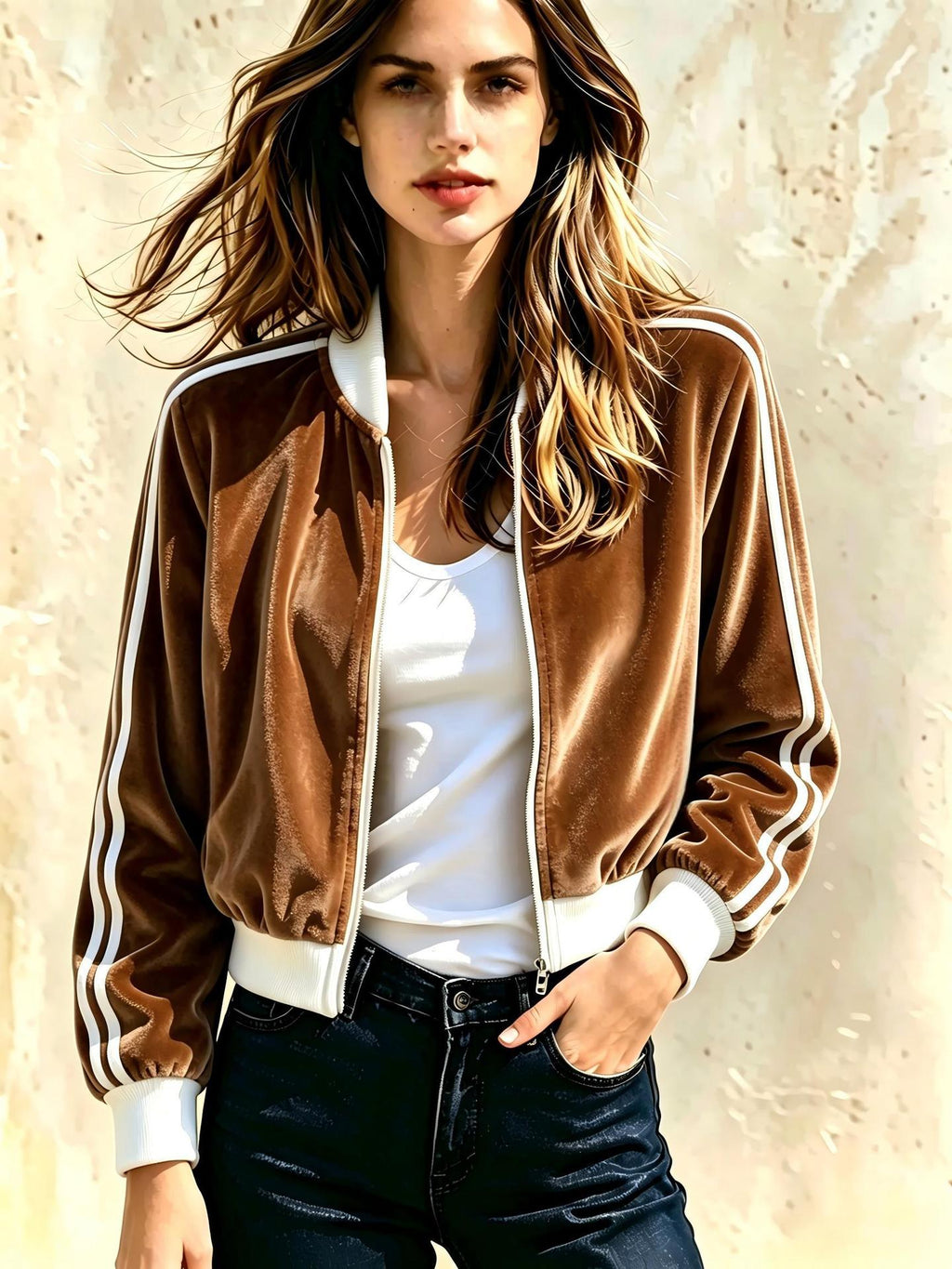 Stand-collar Sports Womens Casual Zip-up Jacket