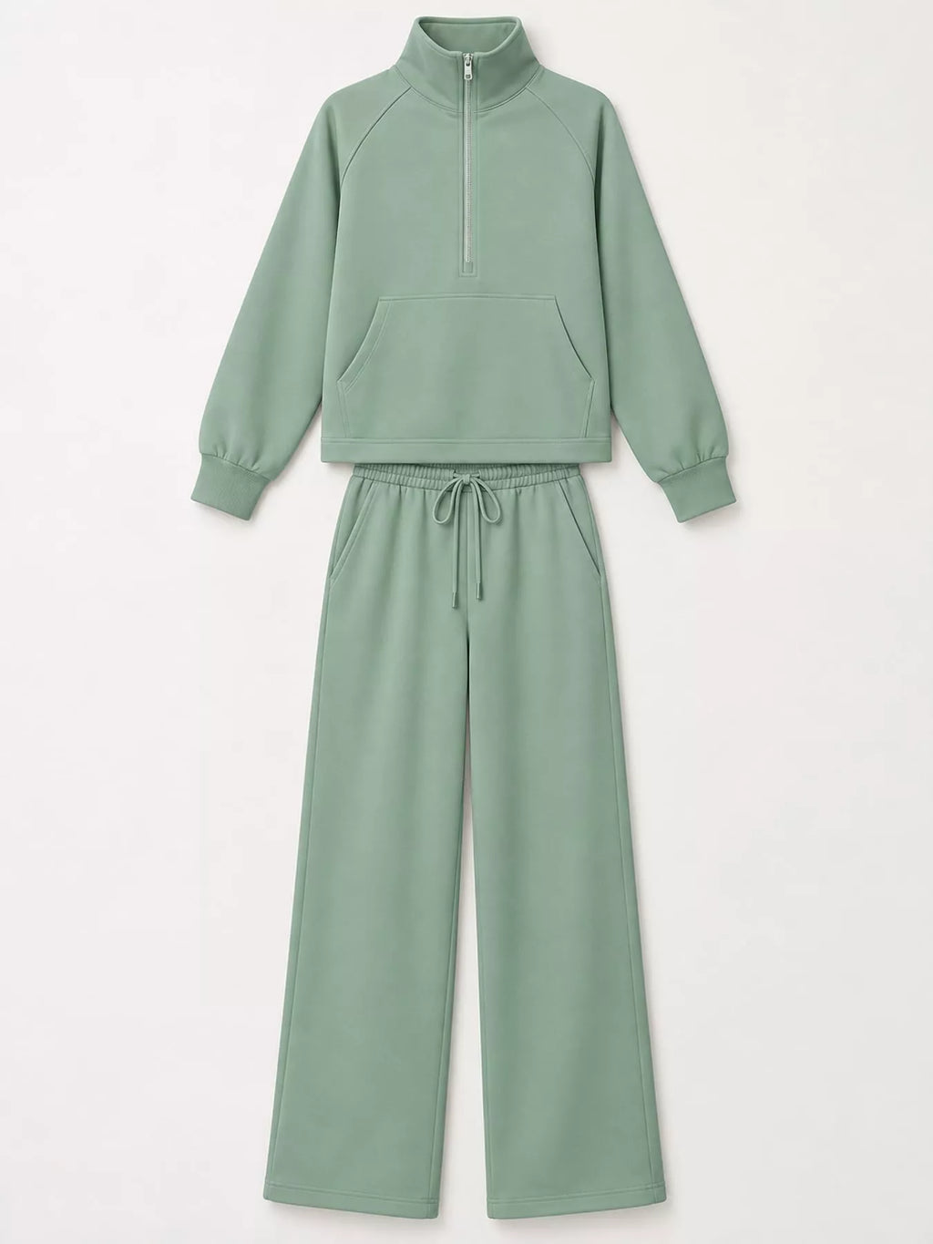 Half-Zip Sweatshirt and Wide-Leg Pants Set