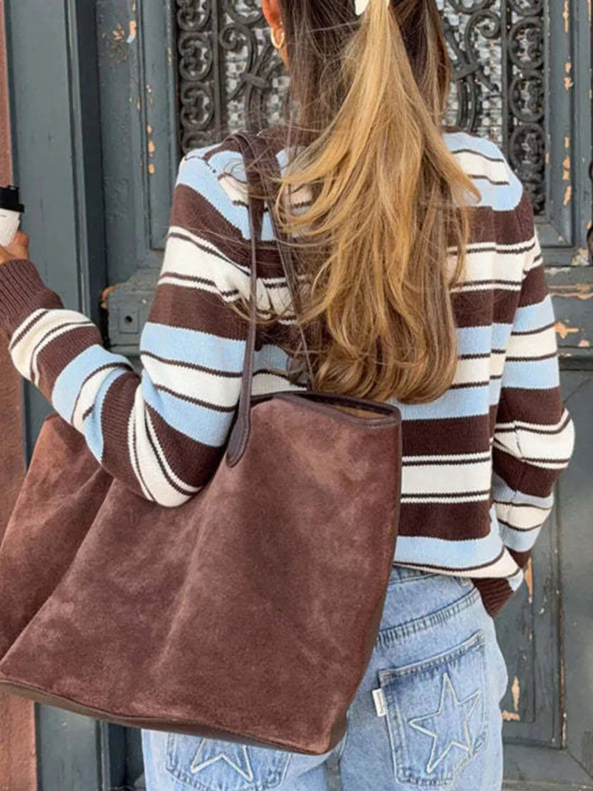 Striped V-Neck Button-Down Cardigan