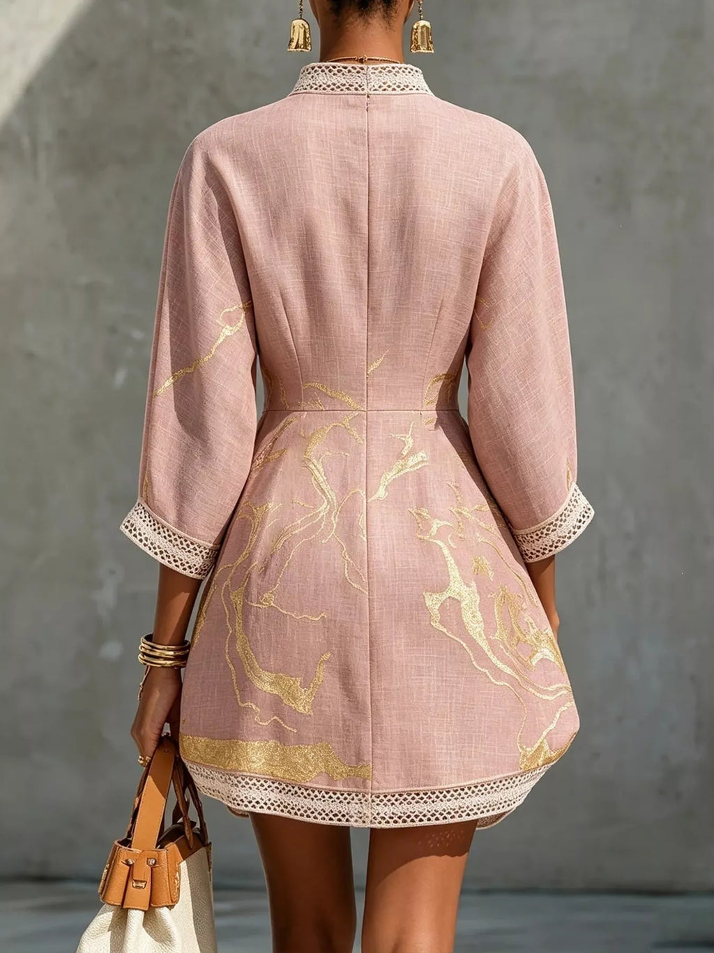 Notched 3/4 Sleeve Mini Dress
