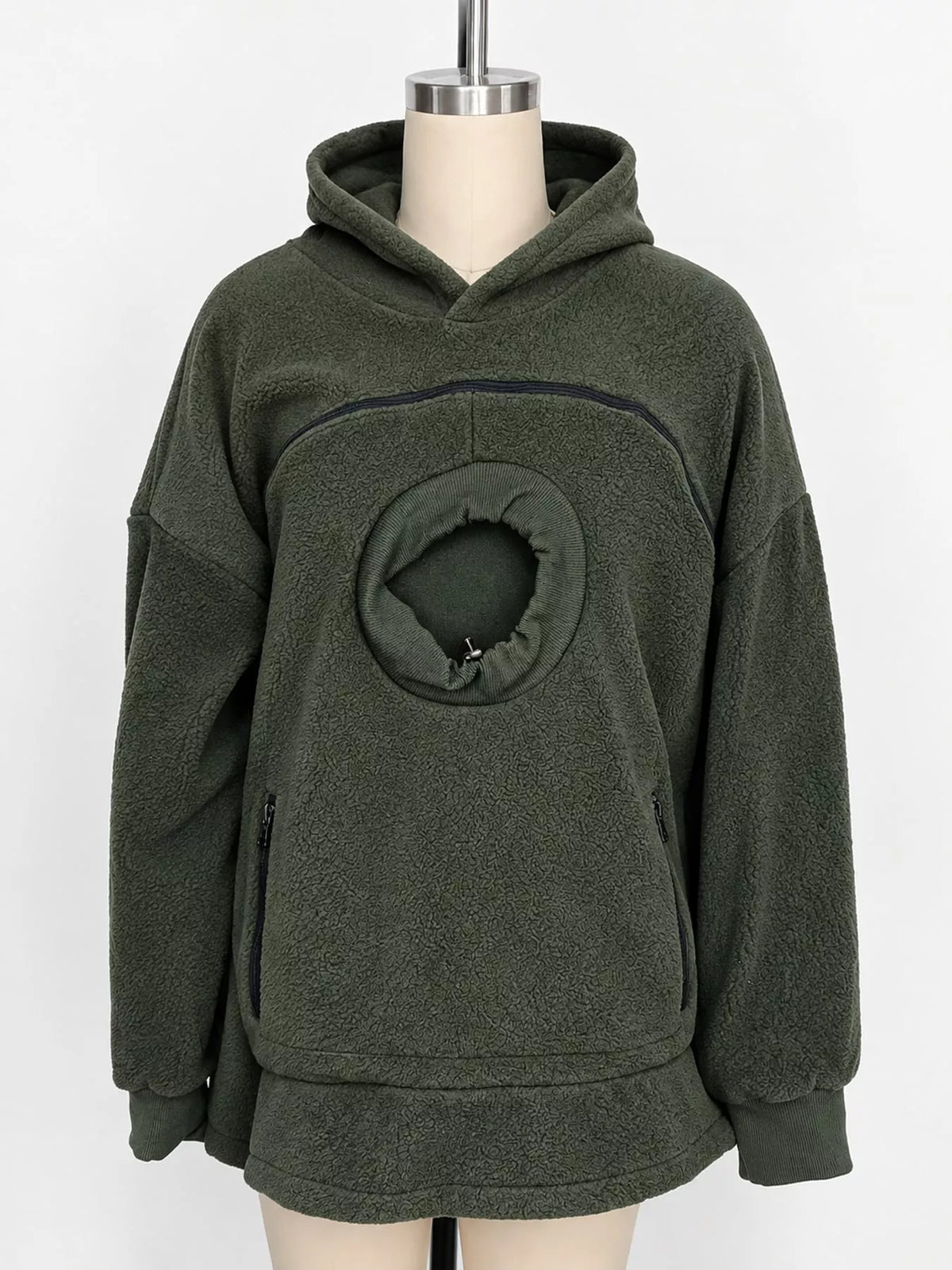 Full Size Fleece Pet-Carrying Hoodie with Cat Pouch Plus Size
