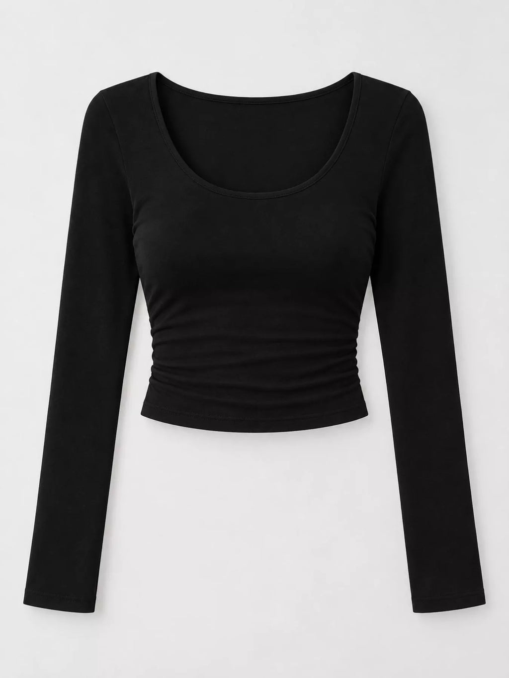 Slim-Fit Long Sleeve U-Neck Cropped T-Shirt
