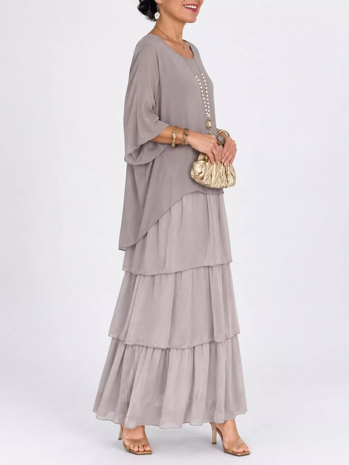 Full Size Layered Batwing Sleeve Maxi Dress Plus Size