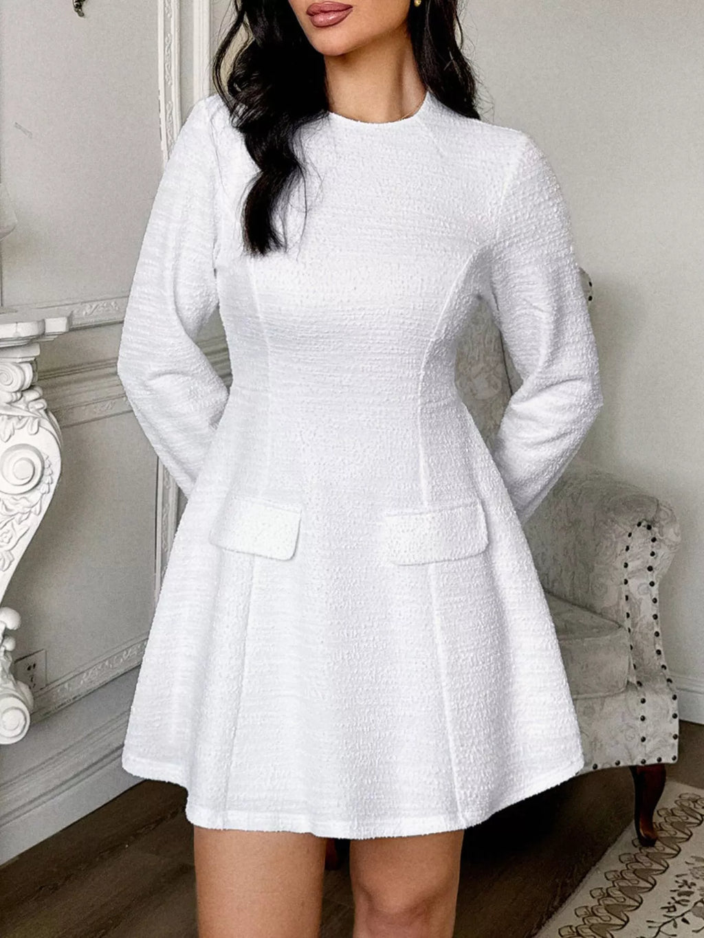 Cutout Back Long Sleeve Mini Dress