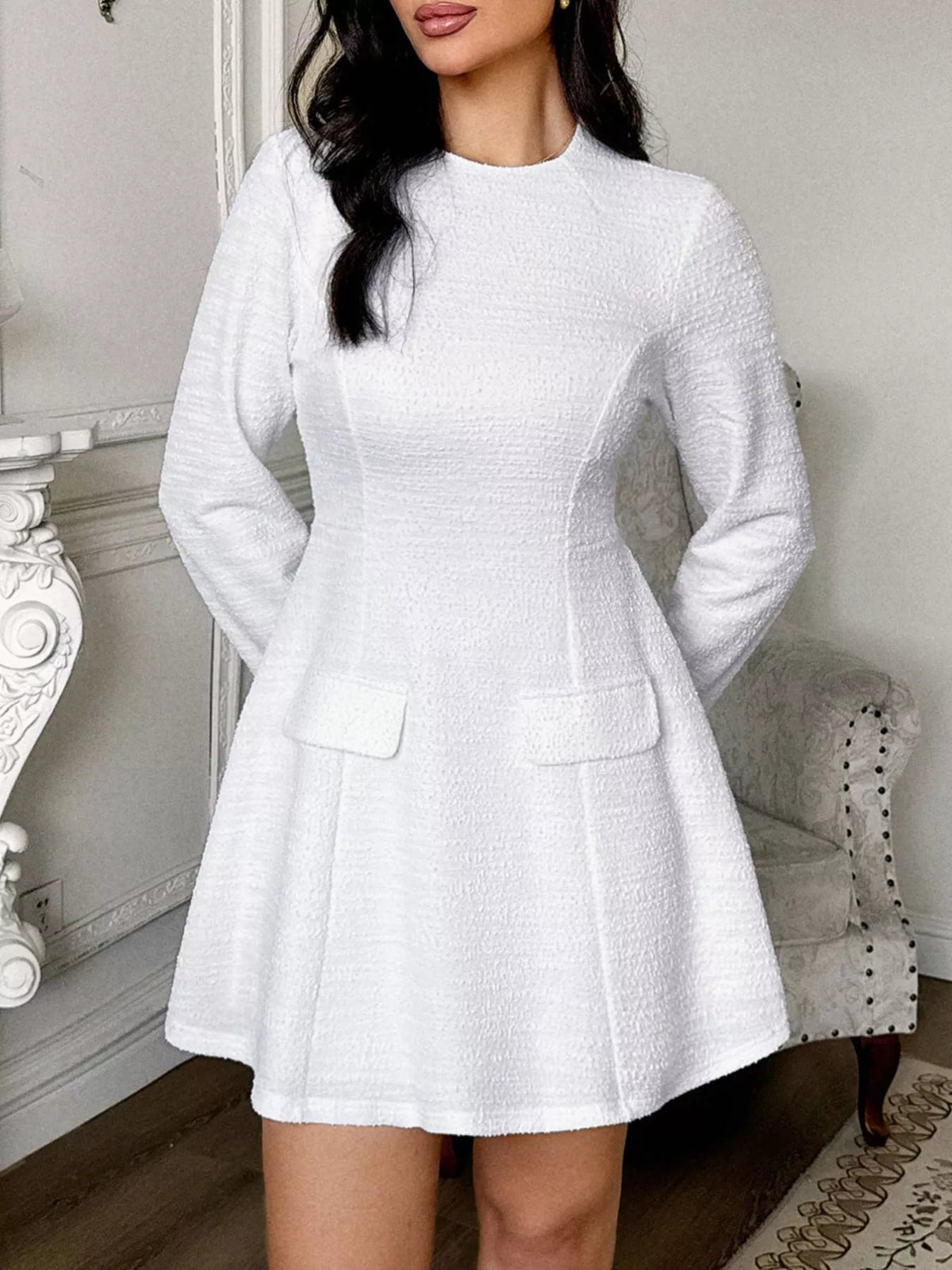 Cutout Back Long Sleeve Mini Dress