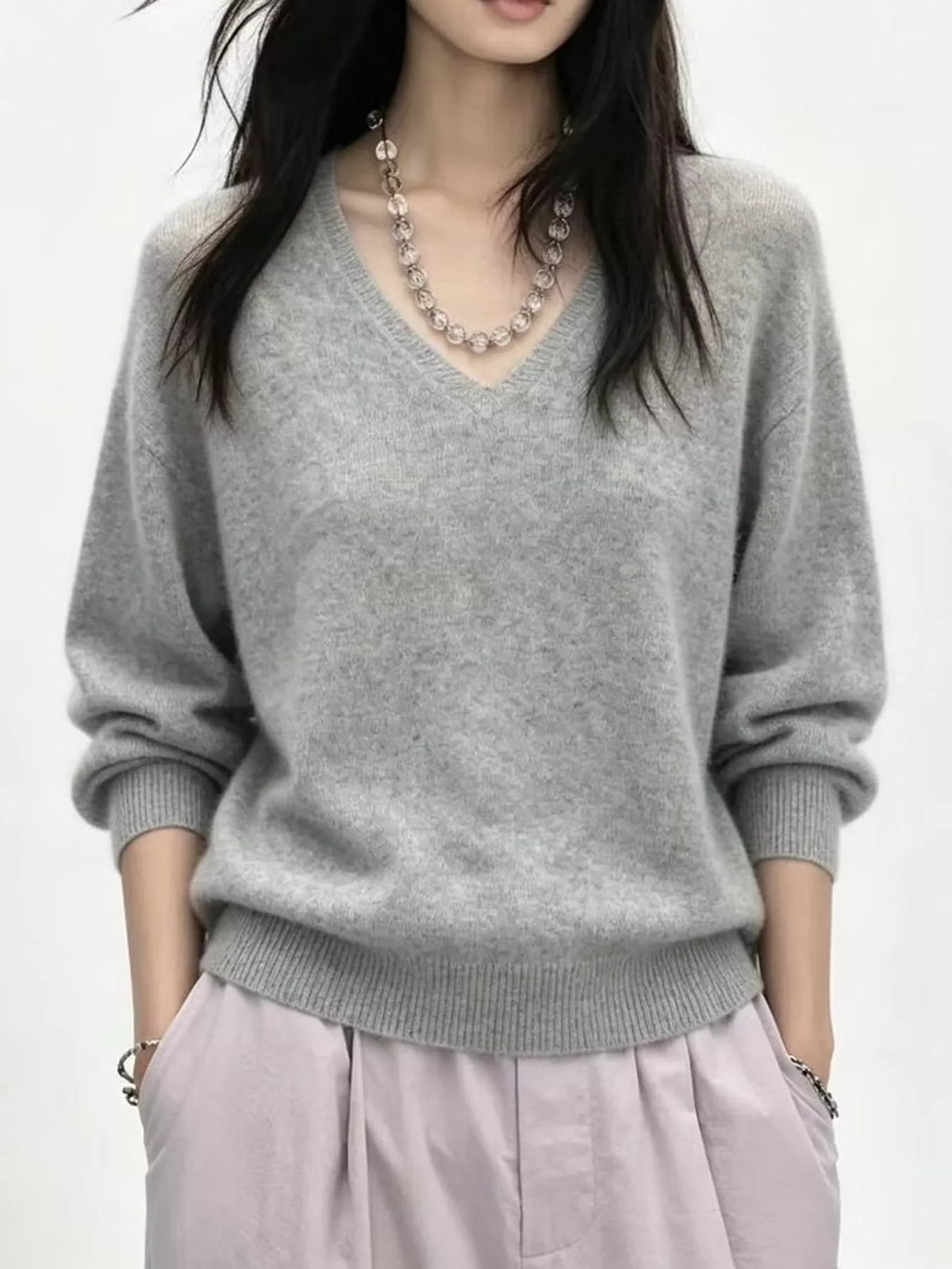 V-Neck Dropped Shoulder Sweater