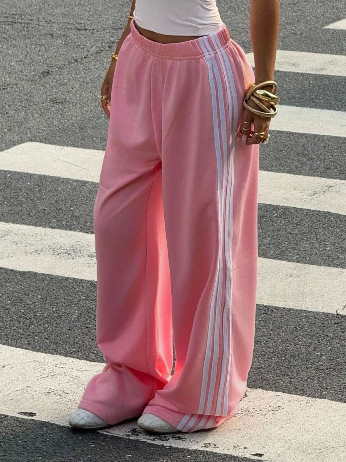 High-Waisted Wide-Leg Track Pants with Side Stripes