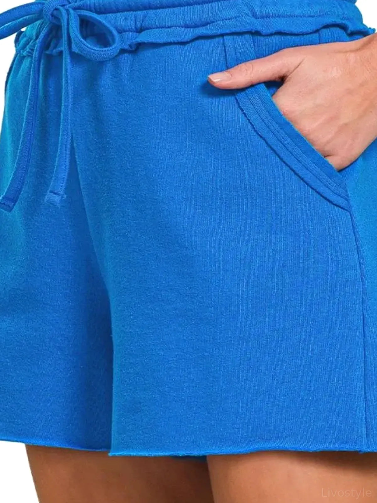 Fleece Raw Hem Shorts With Draw String