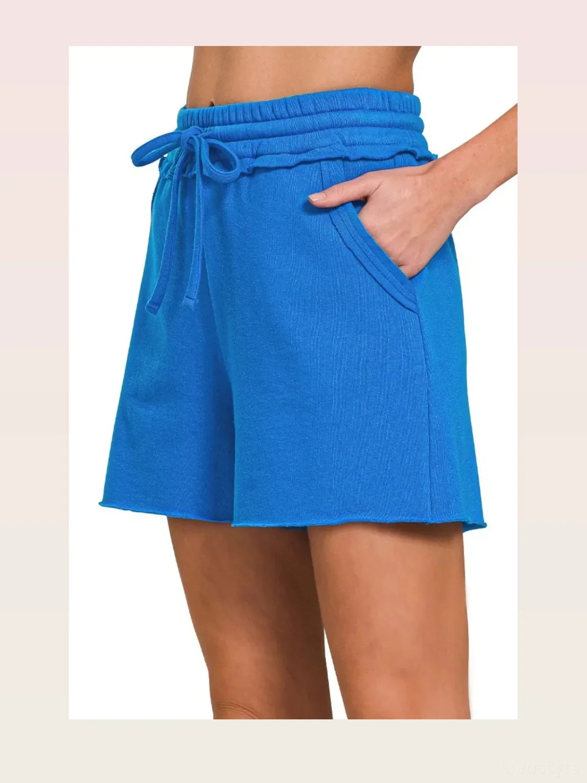 Fleece Raw Hem Shorts With Draw String