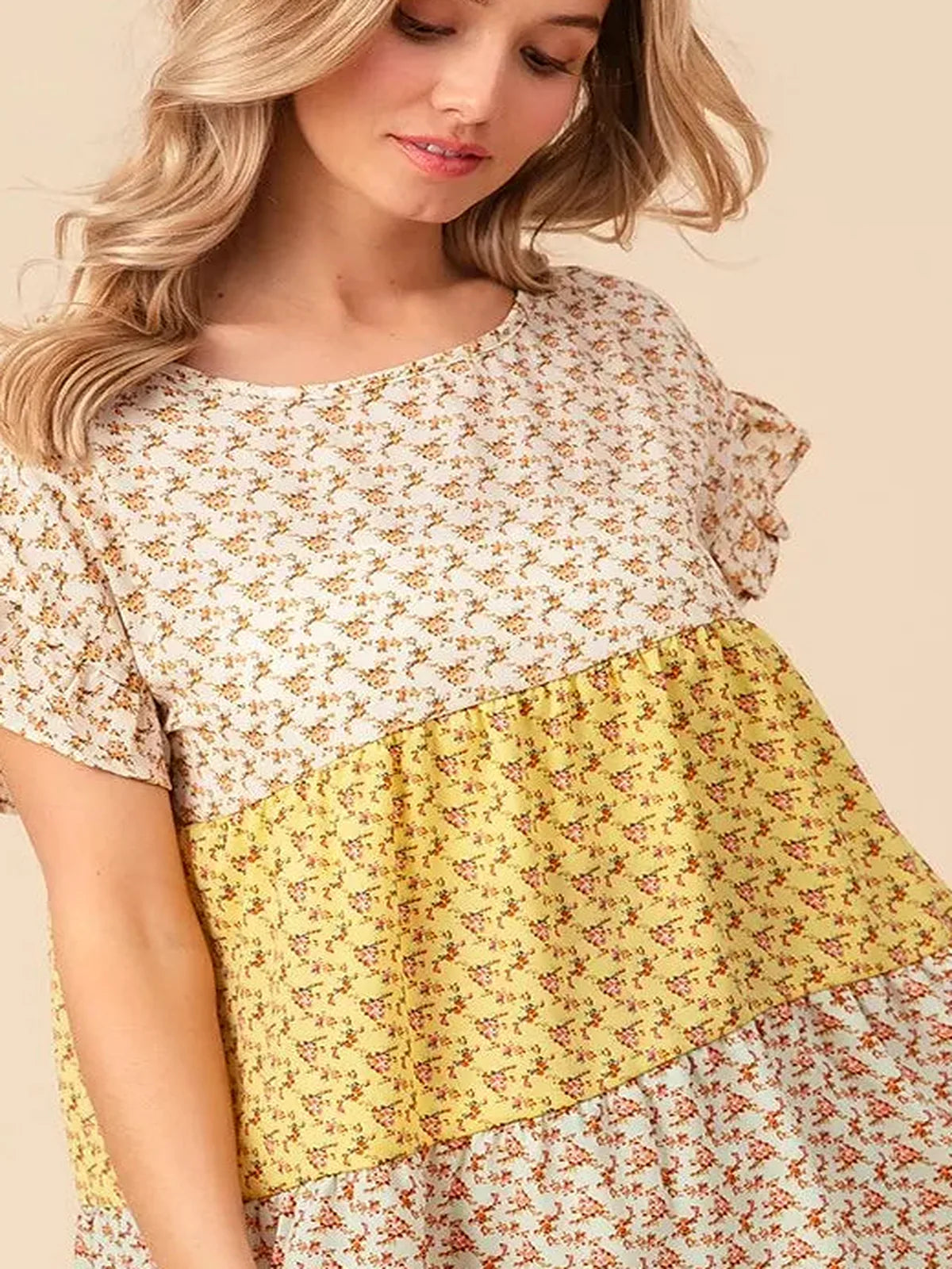 Tiered Halter Neck Cami Top with Floral Print