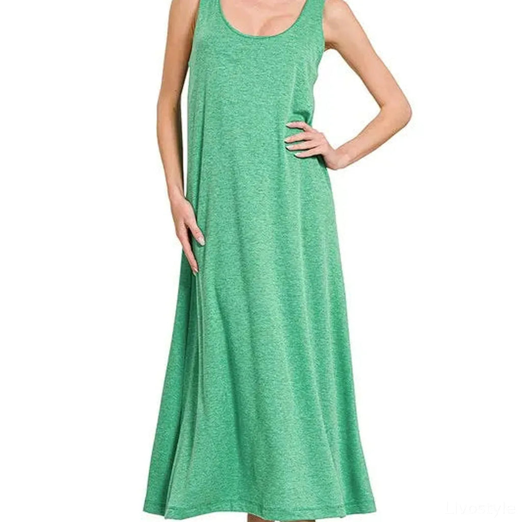 French Terry Twisted Strap Midi Dress in Green