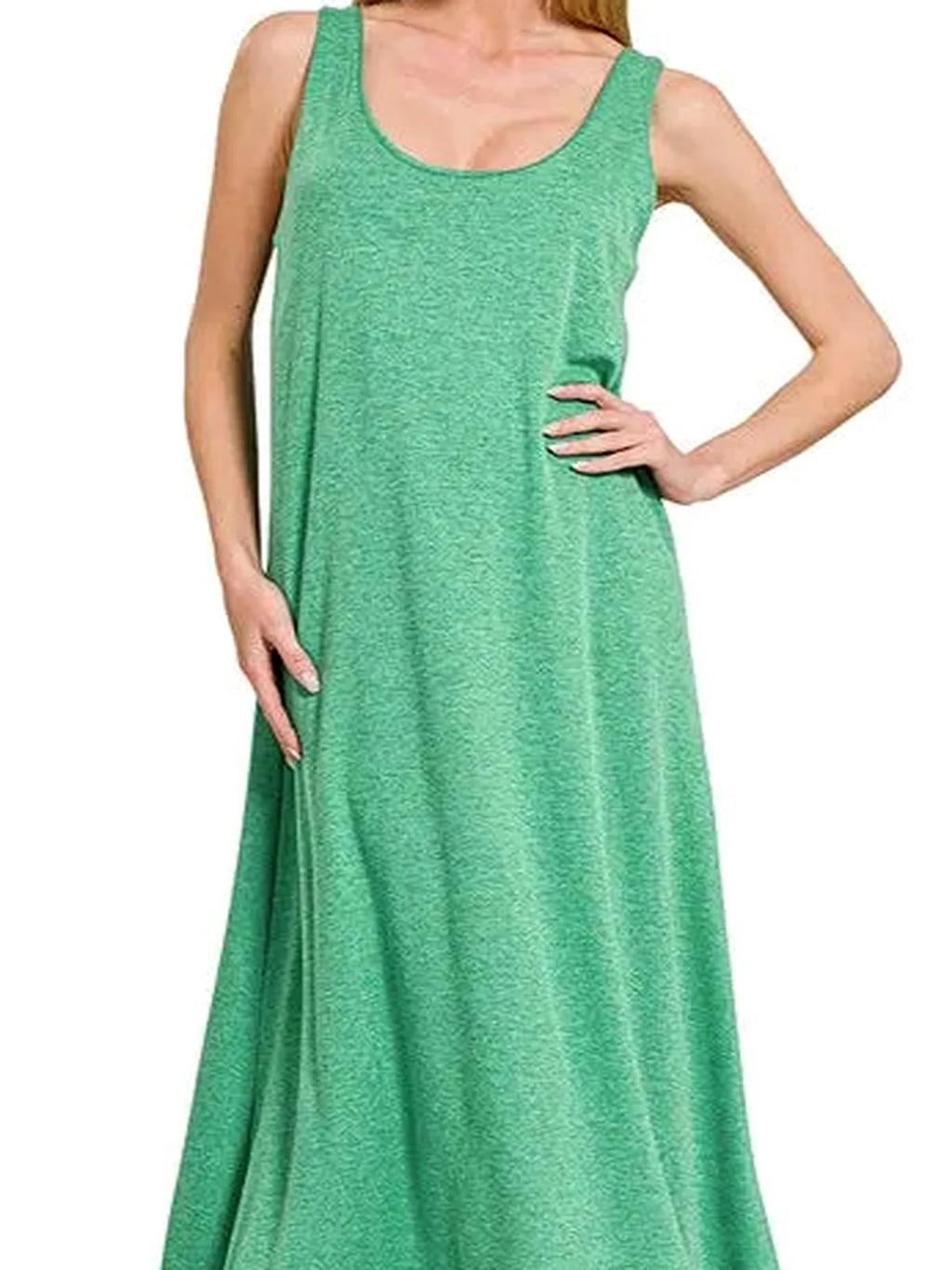 French Terry Twisted Strap Midi Dress in Green