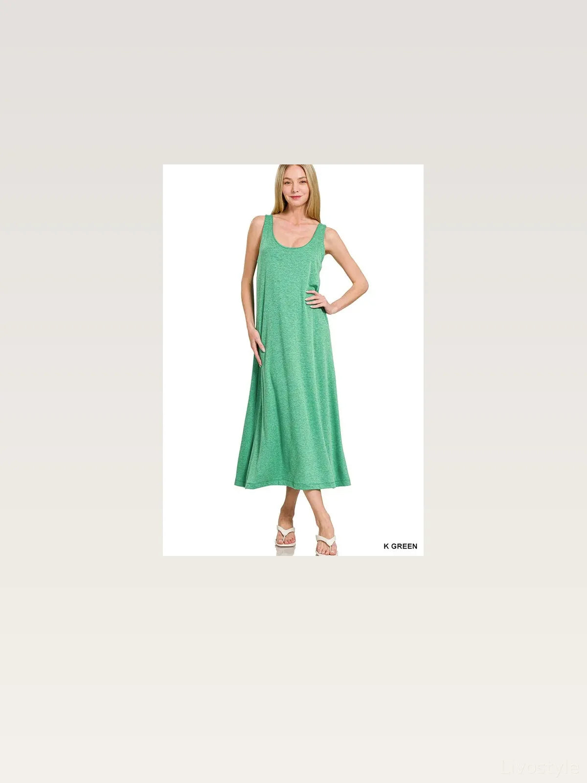 French Terry Twisted Strap Midi Dress in Green