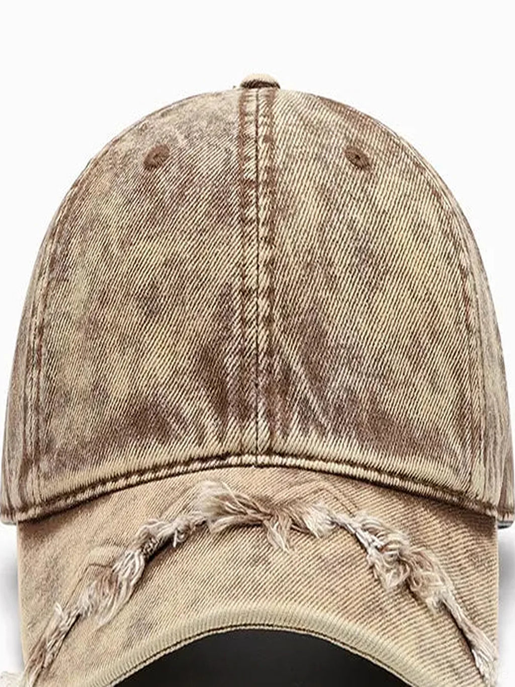Fringe Hem Distressed Washed Cotton Dad Baseball Cap