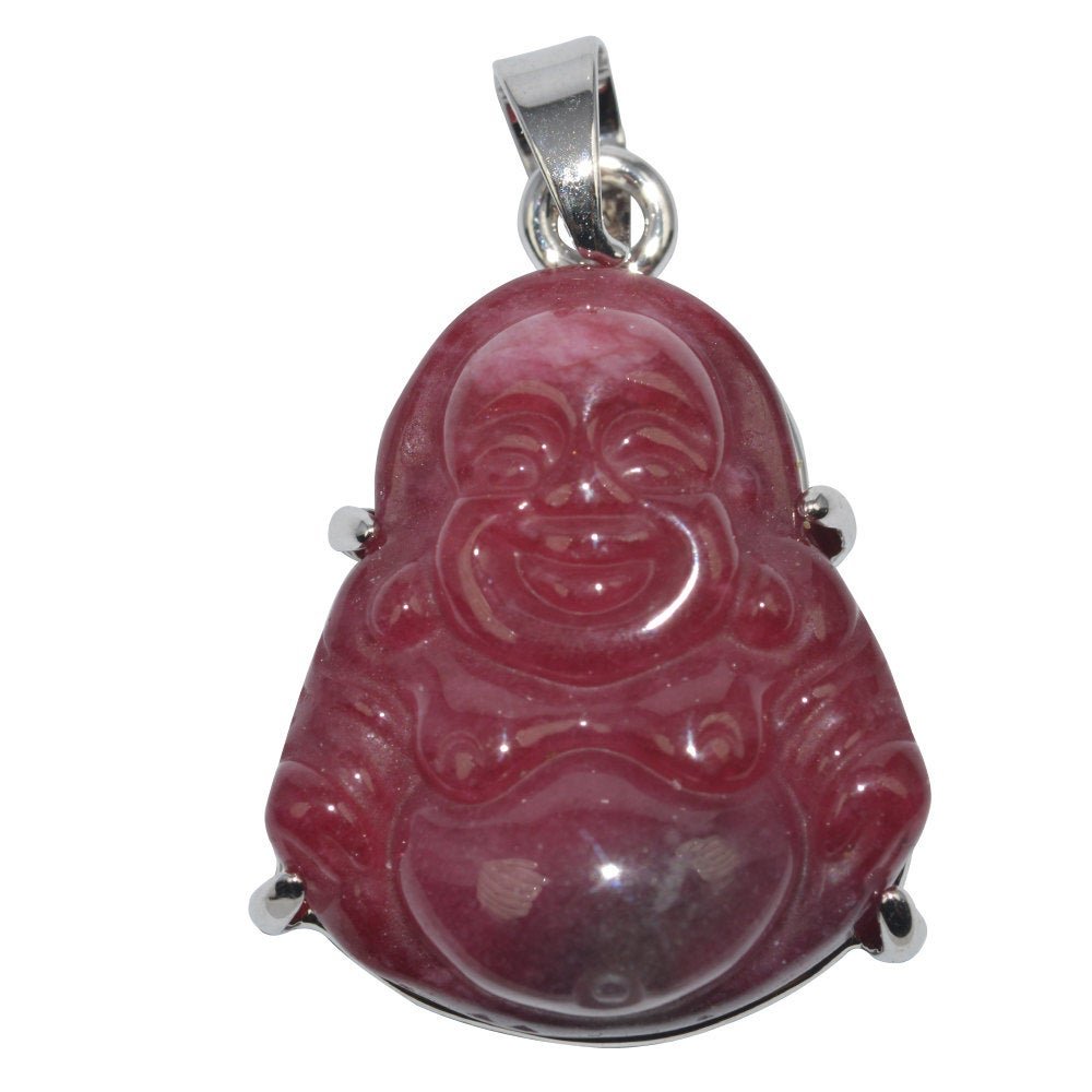 Genuine Ruby Red Natural Friendship and Love Meaning White Gold Filled Gemstone Necklace Jewelry Pendant Good Luck Buddha Design 1 pc AH-217