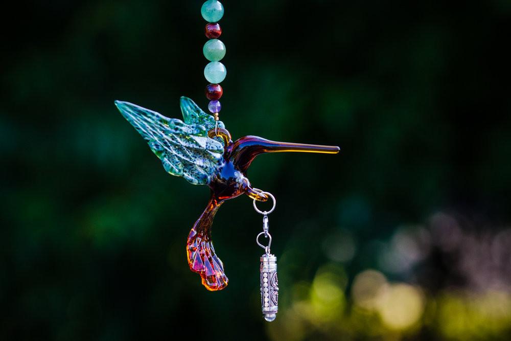 Tan and Green Hummingbird with Keepsake Vial