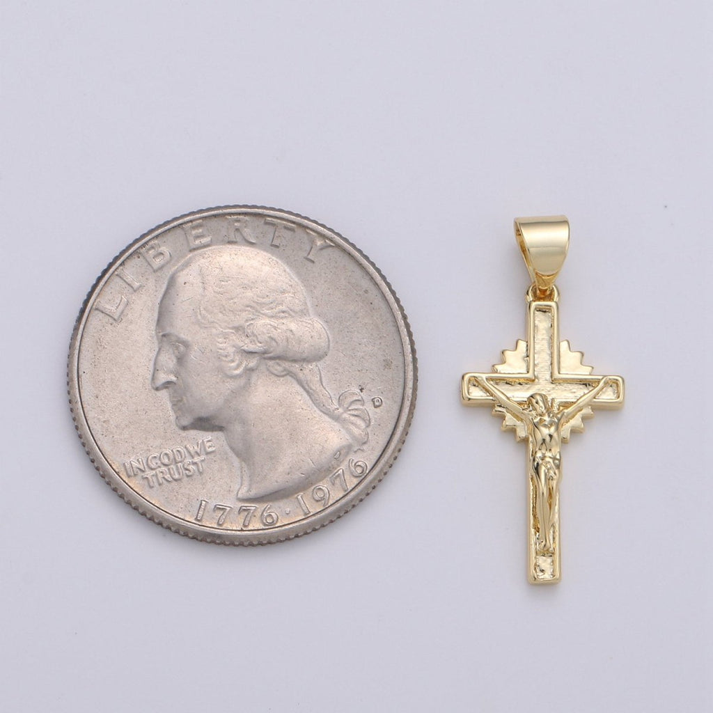 Gold Cross Pendant, crucifix cross charm Jesus Pendant Religious Necklace Pendant, 14k Gold Filled Religious Jewelry Making I-913