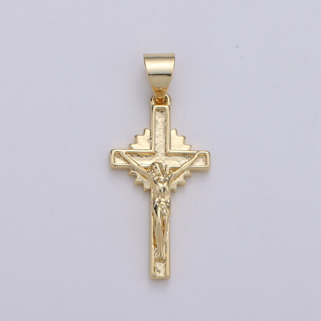 Gold Cross Pendant, crucifix cross charm Jesus Pendant Religious Necklace Pendant, 14k Gold Filled Religious Jewelry Making I-913