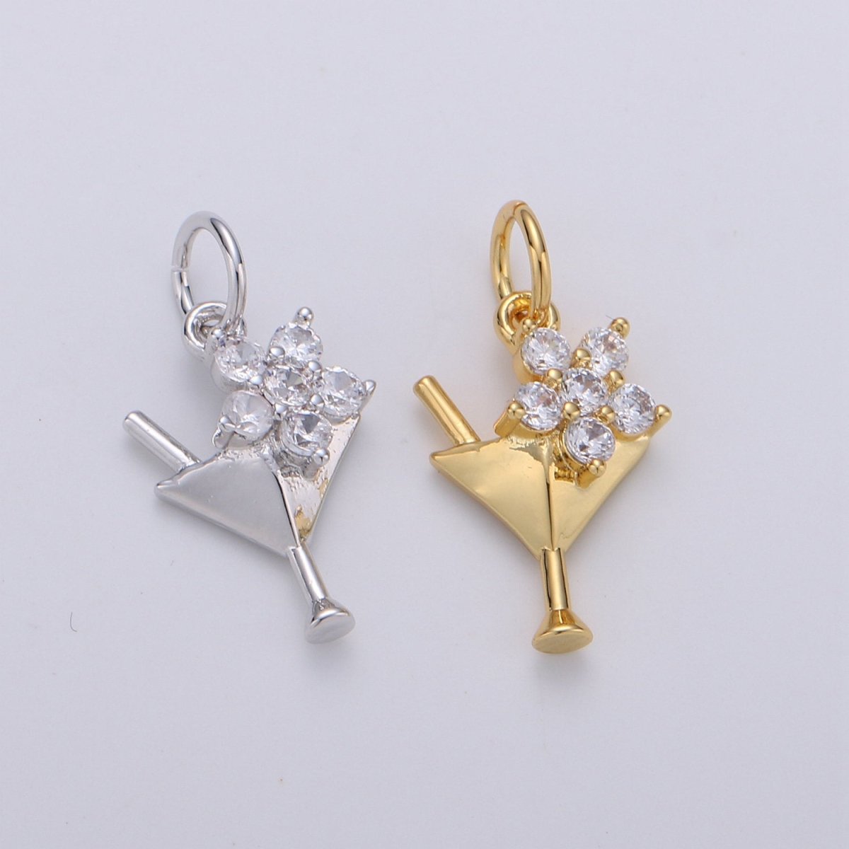 Gold CZ Martini Charm with Cz Charm, Cubic Gold Drink Glass with Micro Pave Pendant, Silver Bar wine Charm Pendant in 24k gold Filled D-289