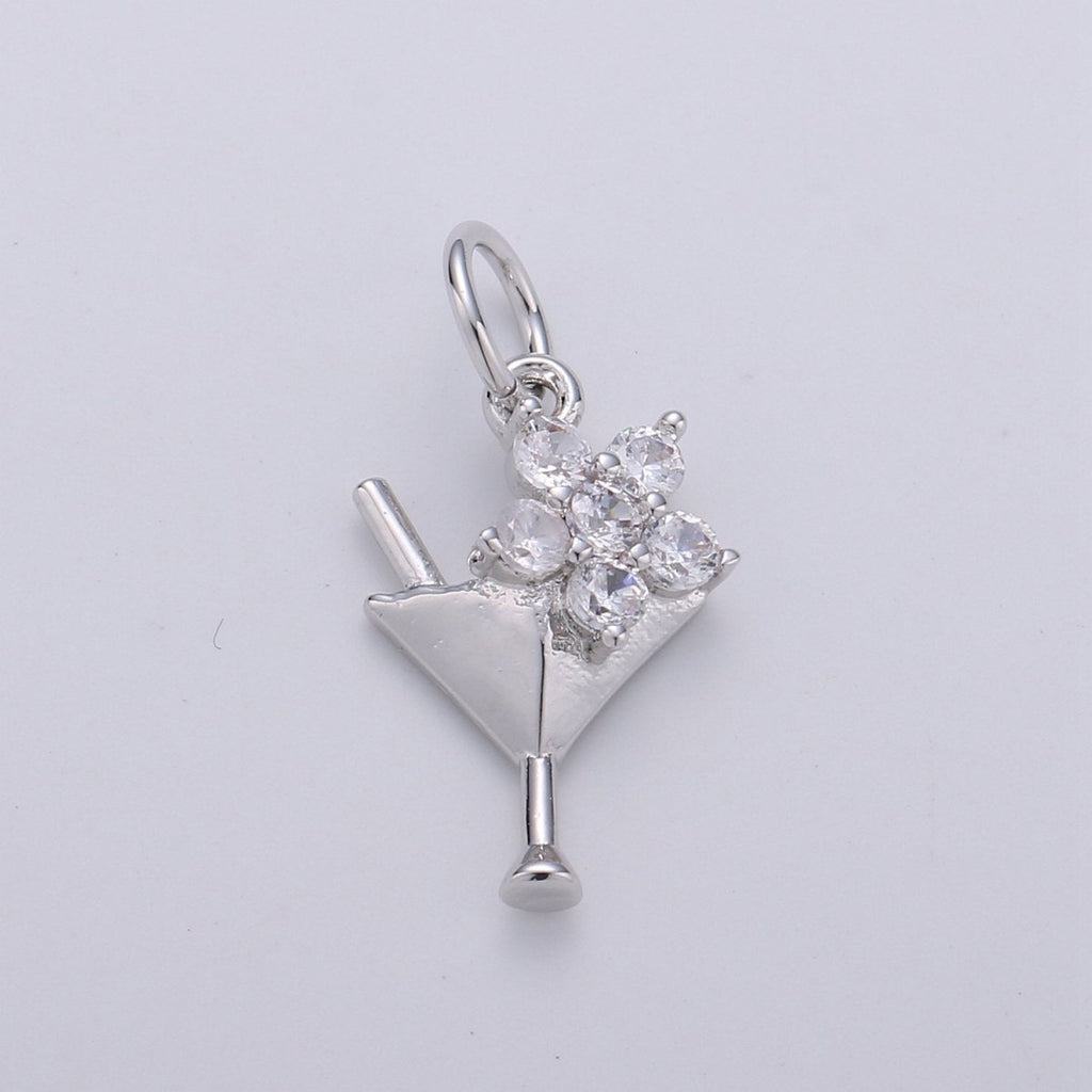 Gold CZ Martini Charm with Cz Charm, Cubic Gold Drink Glass with Micro Pave Pendant, Silver Bar wine Charm Pendant in 24k gold Filled D-289