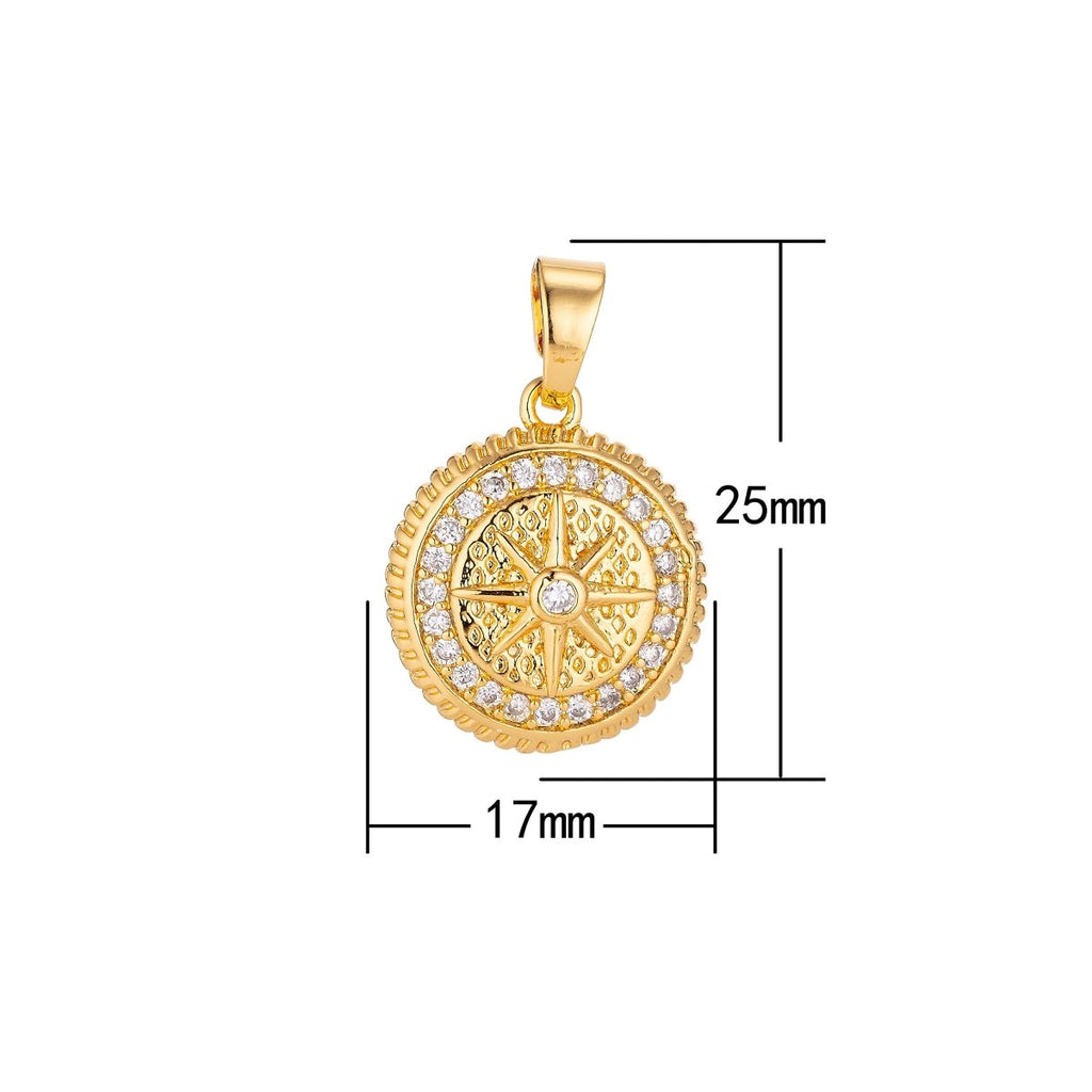 Gold Filled Gold / Pinky Gold Star, Compass, Traveler, Cubic Zirconia Necklace Pendant Charm Bails Findings for Jewelry Making H-024