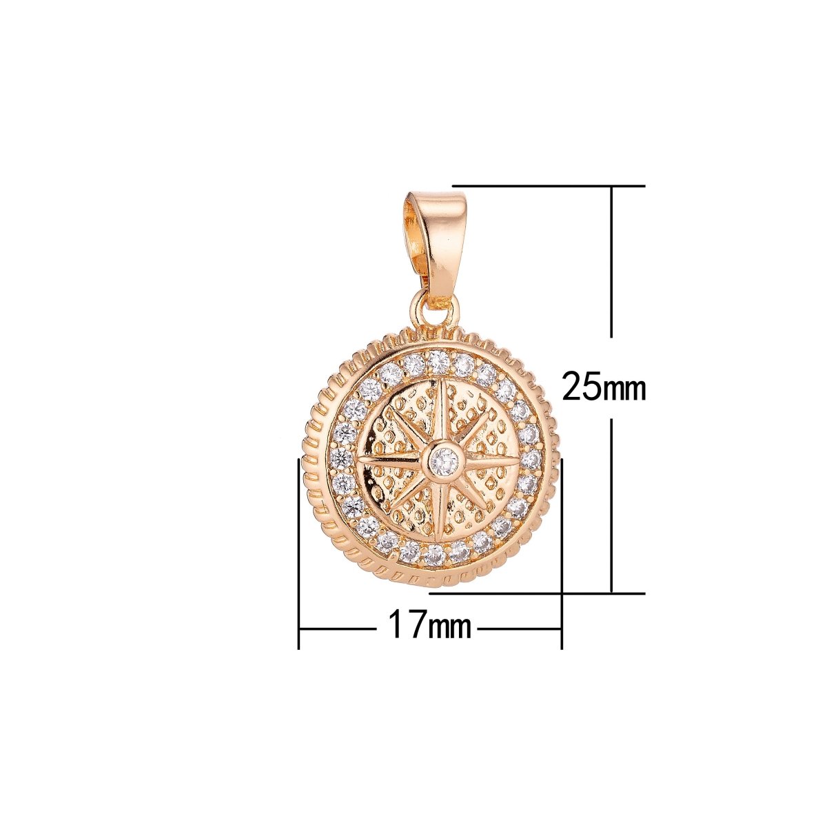 Gold Filled Gold / Pinky Gold Star, Compass, Traveler, Cubic Zirconia Necklace Pendant Charm Bails Findings for Jewelry Making H-024