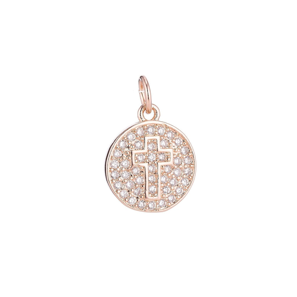 Gold Filled Gorgeous Religious Christian Jesus Cross Medallion Cubic Zirconia Necklace Pendant Bracelet Earring Charm for Jewelry Making C-068