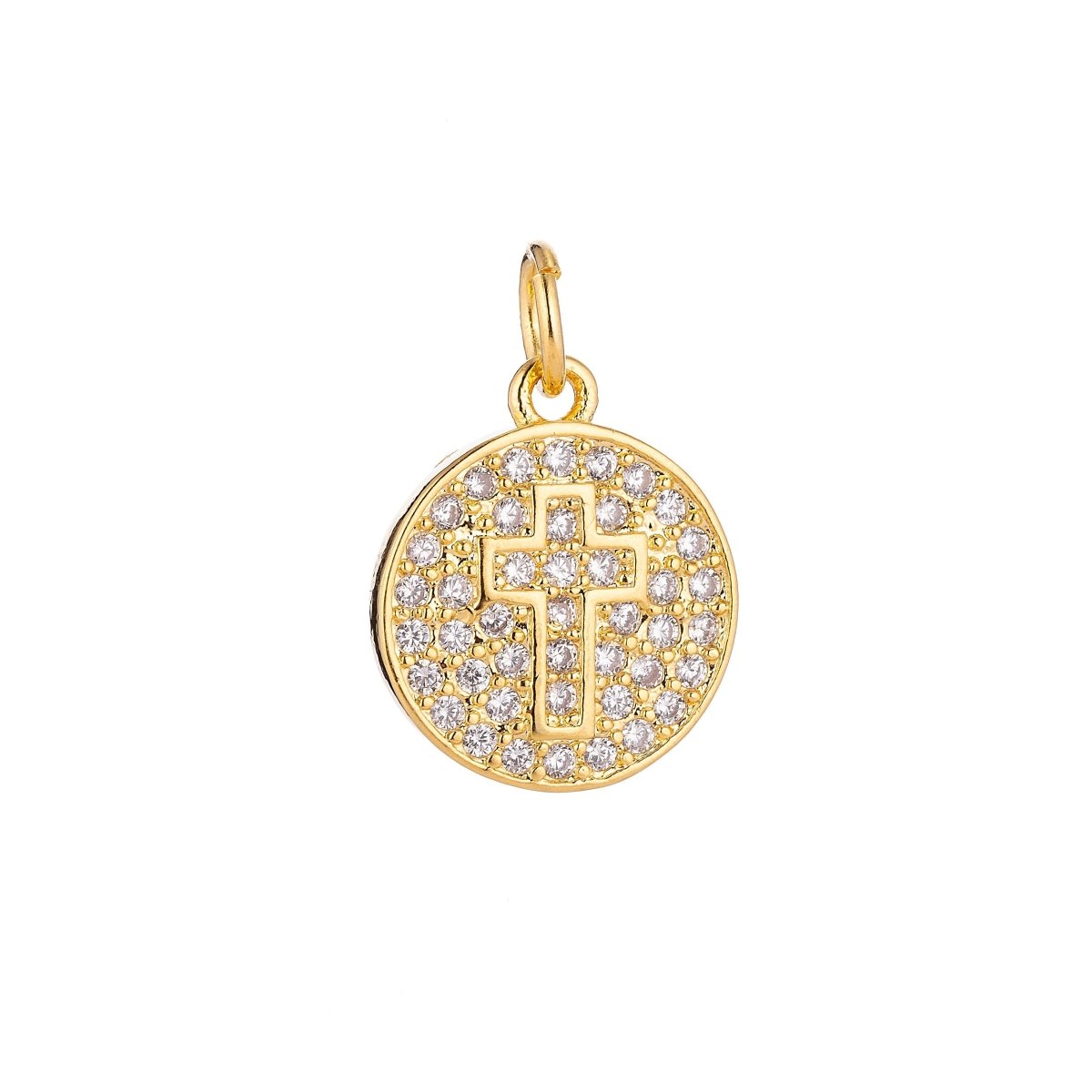 Gold Filled Gorgeous Religious Christian Jesus Cross Medallion Cubic Zirconia Necklace Pendant Bracelet Earring Charm for Jewelry Making C-068