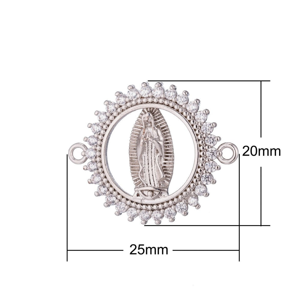 Gold Filled Holy Mother Mary Blessed Virgin Mother of Jesus Religious Cubic Zirconia Bracelet Charm Finding CONNECTOR For Jewelry Making | F-248