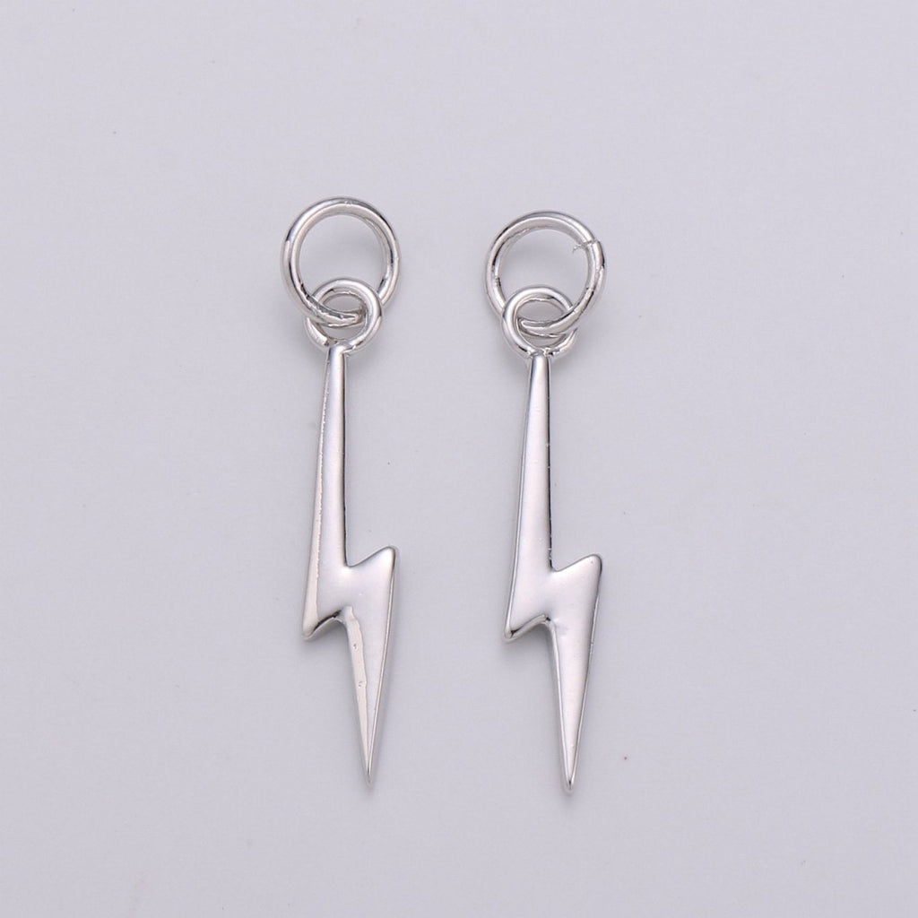 Gold Filled Lightning Bolt Charms, Silver Bolt, Wizard Charm, Thunder Pendant 22 x 5mm Dainty Charm for Necklace Bracelet Earring Supply D-355 D-356