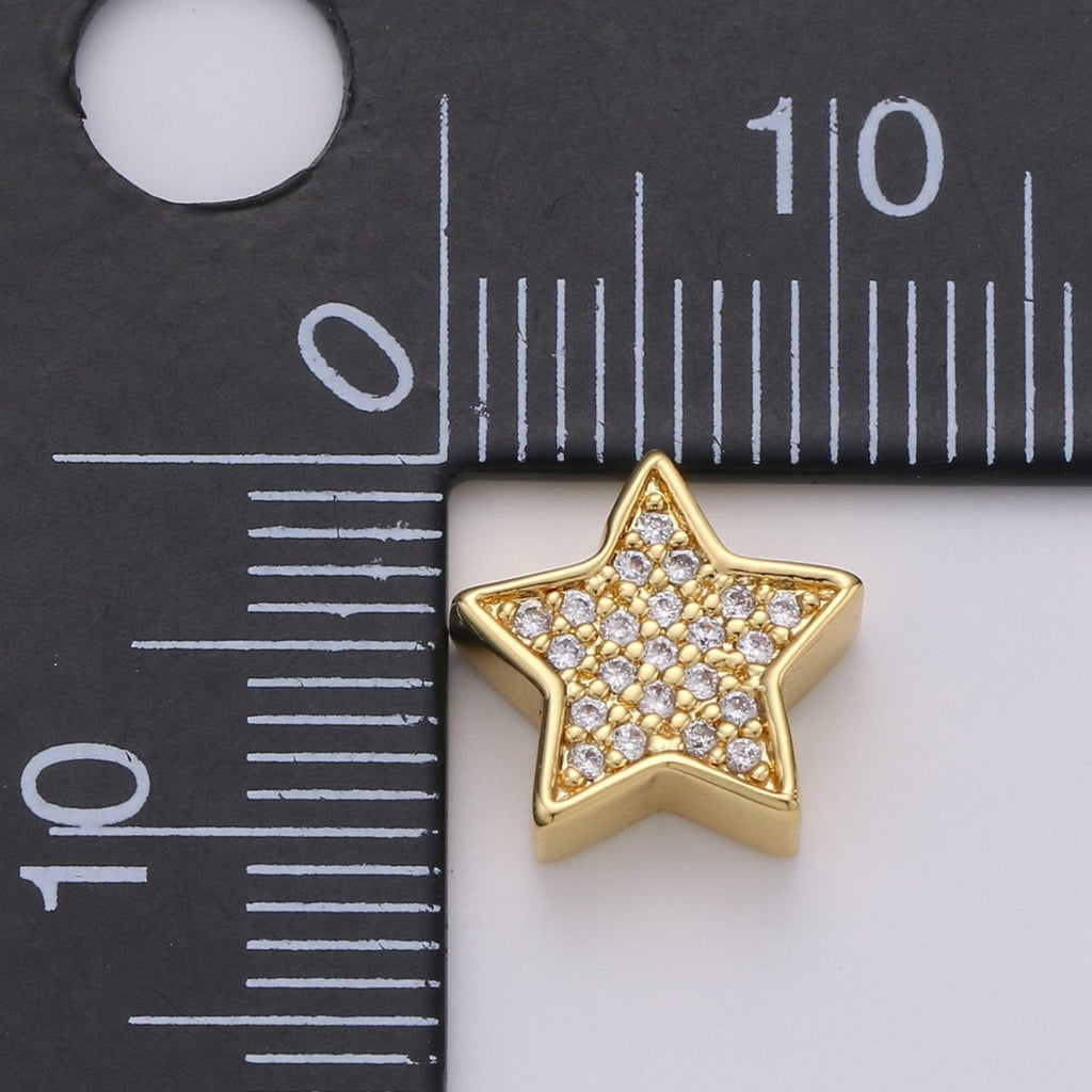 Gold Filled Micro Paved CZ 10mm Celestial Star Beads in Gold & Silver |  B-302