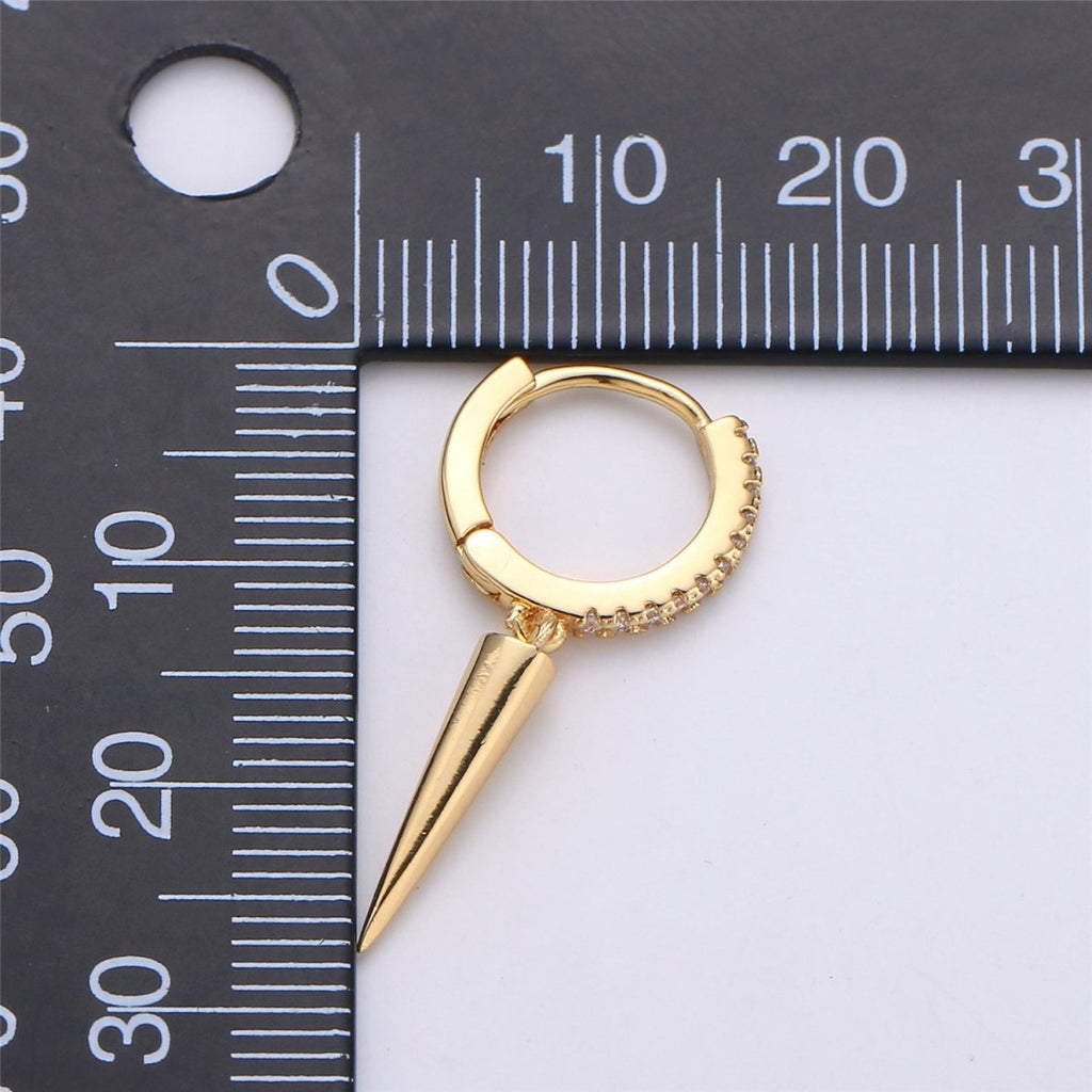 Gold Filled Spike Earrings, Single Spike Hoop Earrings K-354