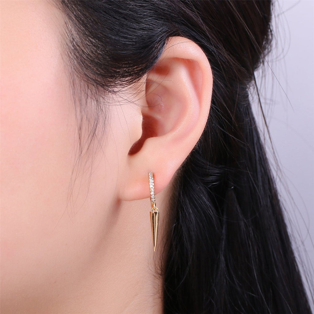 Gold Filled Spike Earrings, Single Spike Hoop Earrings K-354