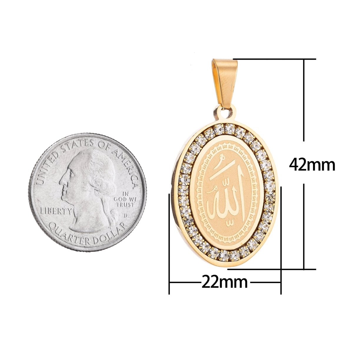 PVD GOLD Stainless Steel Allah Name, Moslem God Necklace Pendant Arabic Word Charm Bails Findings for Jewelry Making J-609 J-329