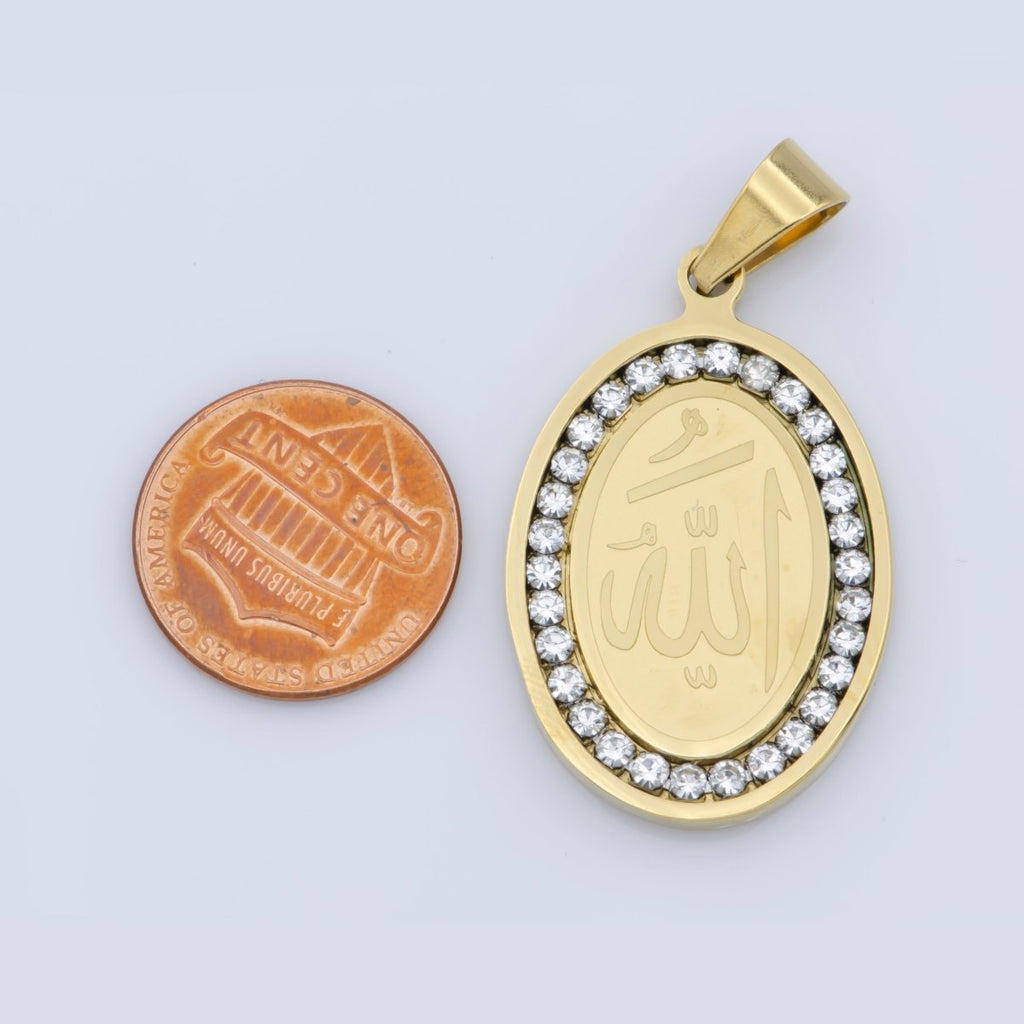 PVD GOLD Stainless Steel Allah Name, Moslem God Necklace Pendant Arabic Word Charm Bails Findings for Jewelry Making J-609 J-329