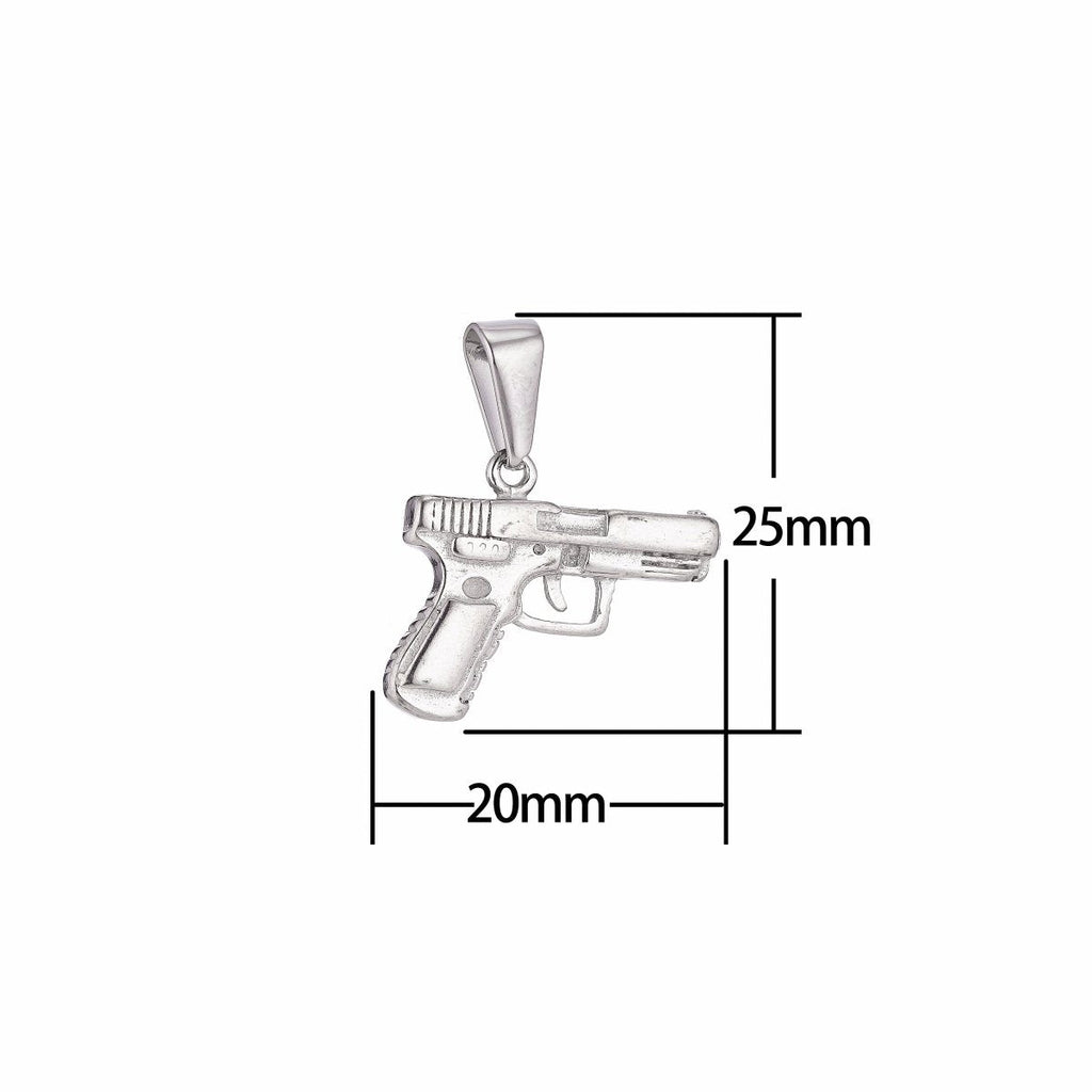 Gold Filled Stainless Steel Gun Pistol Charmp Pendant w/ Bails Findings for Earring Necklace Jewelry Making Supplies J-380