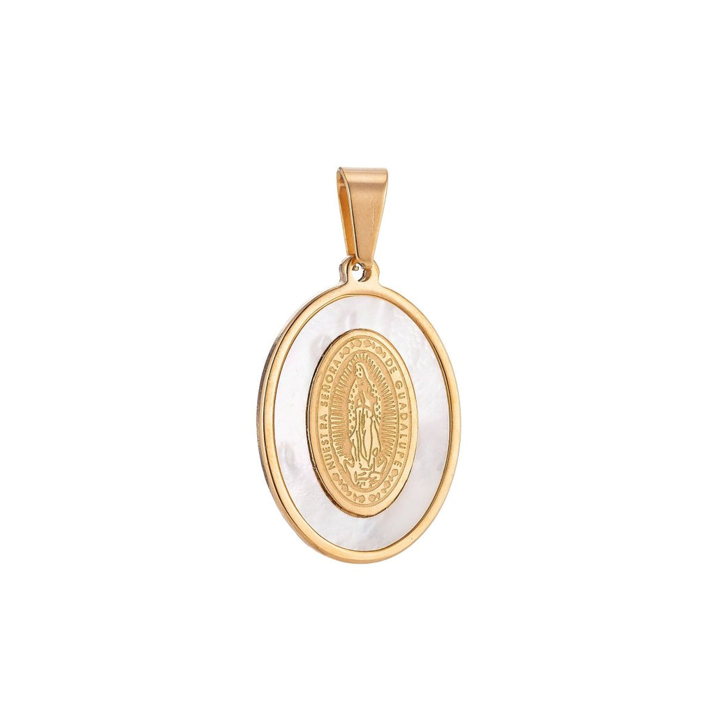 Gold Filled Stainless Steel White Sea Shell Virgin Mary "Nuestra Senora De Guadalupe" Religious Gold / Silver Pendant J-418 J-653