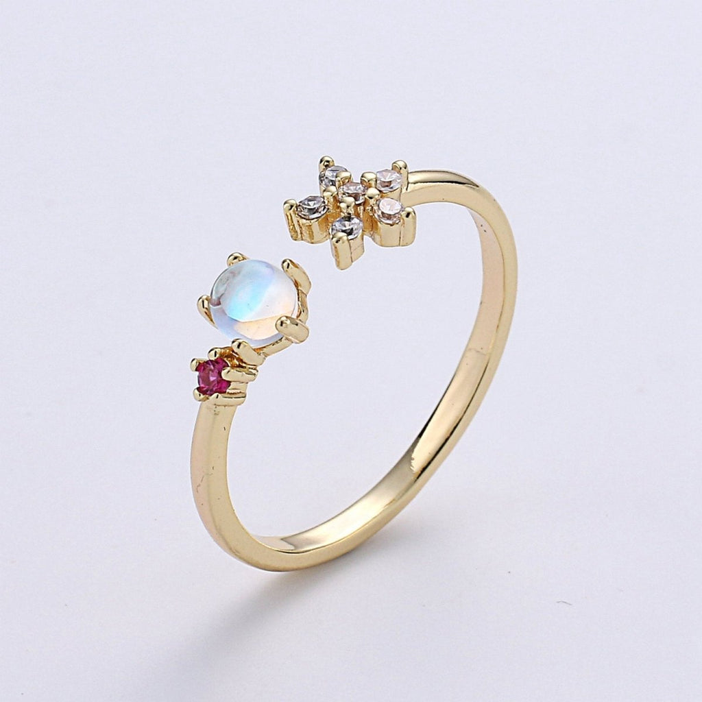 Gold Flower Ring, Dainty Floral Ring, Adjustable Ring, Minimalist Opal Ring, Minimalist Ring, Gold Open Ring, Dainty Jewelry R-086