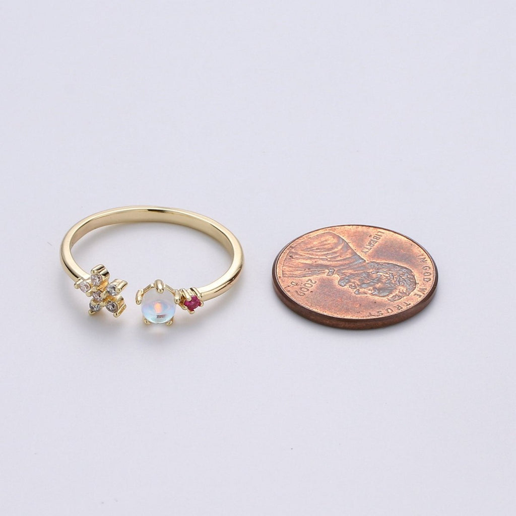 Gold Flower Ring, Dainty Floral Ring, Adjustable Ring, Minimalist Opal Ring, Minimalist Ring, Gold Open Ring, Dainty Jewelry R-086