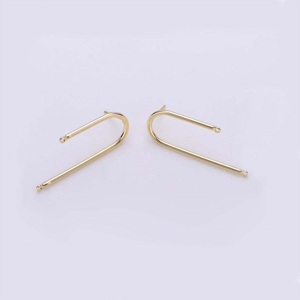 Gold Rectangular Post Earring, Geometric Earrings with Open Link for DIY Earring Jewelry Making Gold Filled K-252