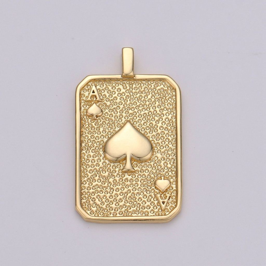 Gold Tag Ace of Spade Charm Gold Filled Medallion, Ace of Heart Pendant Necklace Charm for Vegas Inspired Necklace Supply J-029 J-030
