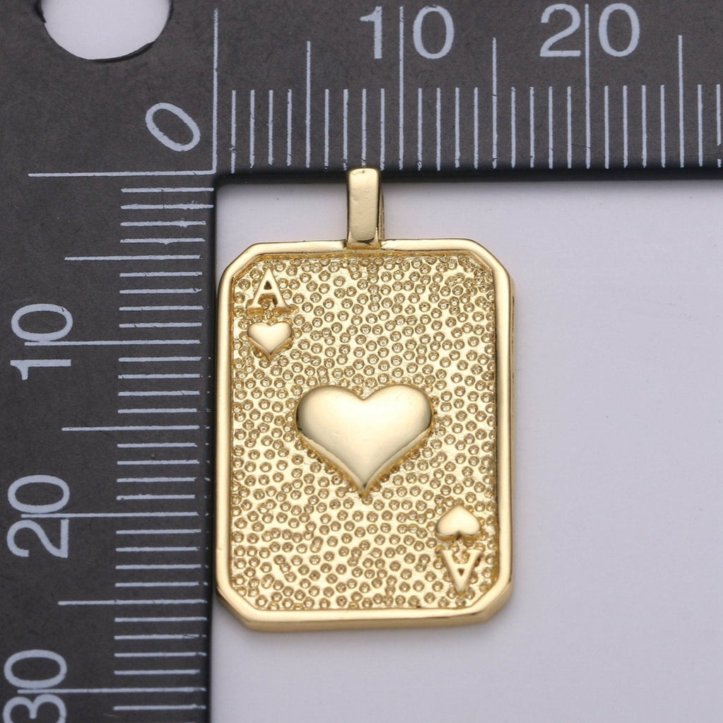 Gold Tag Ace of Spade Charm Gold Filled Medallion, Ace of Heart Pendant Necklace Charm for Vegas Inspired Necklace Supply J-029 J-030