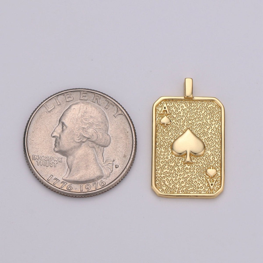 Gold Tag Ace of Spade Charm Gold Filled Medallion, Ace of Heart Pendant Necklace Charm for Vegas Inspired Necklace Supply J-029 J-030