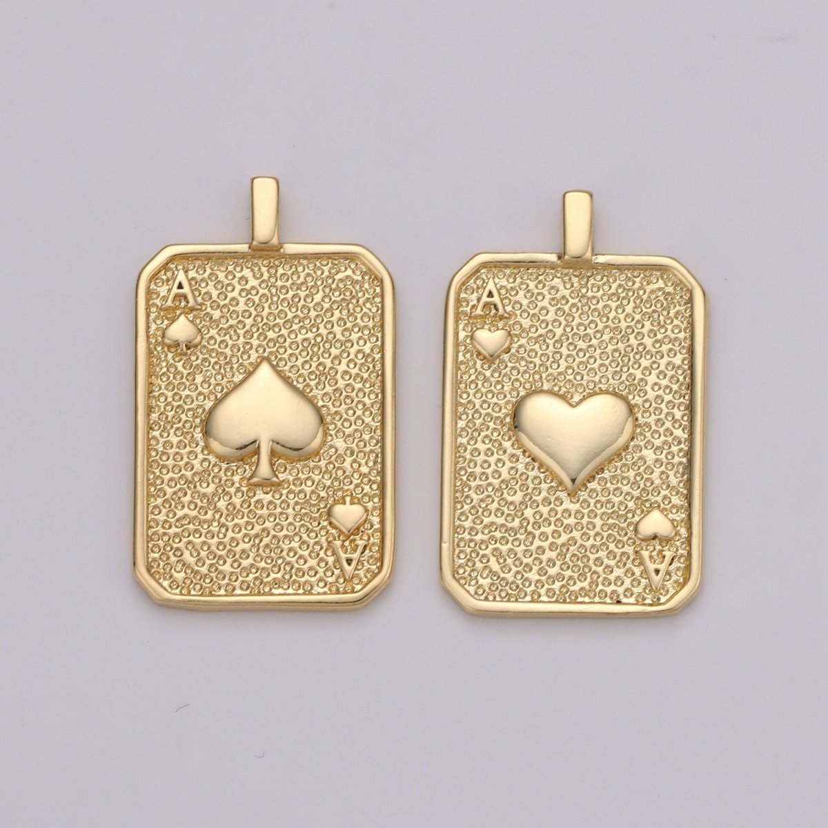 Gold Tag Ace of Spade Charm Gold Filled Medallion, Ace of Heart Pendant Necklace Charm for Vegas Inspired Necklace Supply J-029 J-030